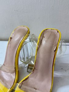 Yellow Heels with Clear Block Heel