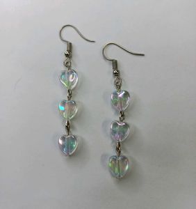 Beautiful Handmade Long Clear Heart Earrings