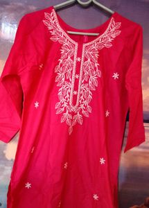 Pink Chikan Kari Embroidery Kurti