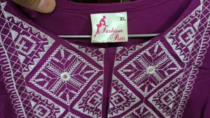 Dark Purple Colour Embroidery Kurta For Women