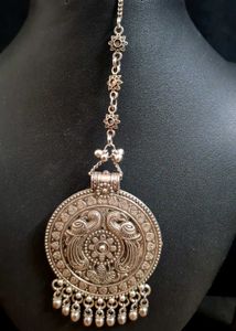 Peacock Silver Maangtika