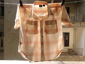 Vintage 90's white tan plaid short sleeve shirt