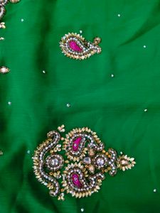 Green &amp; Pink heavy handwork Saree