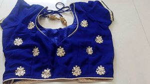 Royal Blue mirror work saree with blouse