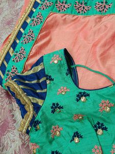 Peach Pink Embroidery Saree