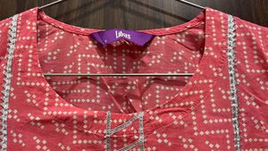 Pink bandhej kurta