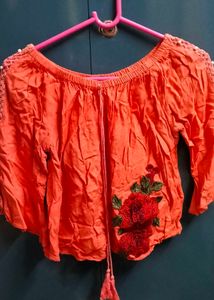 Coral Off-Shoulder Floral Top