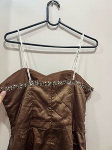Brown Sequin Strapless Dress