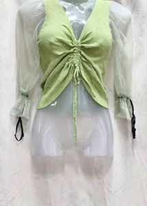 1641. Green V-Neck Top