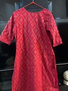 A1 Condition Red Cotton Kurta With Golden Print