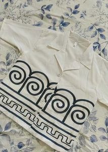 “Premium Cotton White Co-ord Set with Black Greek