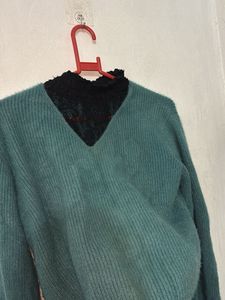 🙌Teal Fuzzy V-Neck Sweatshirts