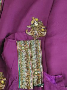 Purple Embellished Saree with Blouse Piece