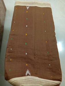 Brown pure Cotton Saree with multi thread work