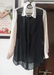 Sheer Black Button-Up Top