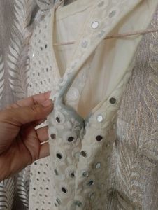 White Mirror Work Shrug Jacket