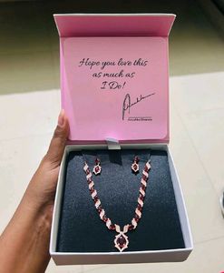 GIVA 925 Silver Rose Gold Ruby Necklace Earing Set