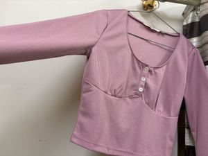 Pink Long Sleeve Crop Top