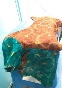 Camel &amp; Seagreen Saree