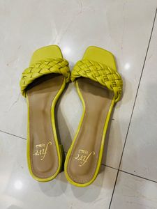 Chic Yellow Woven Slides