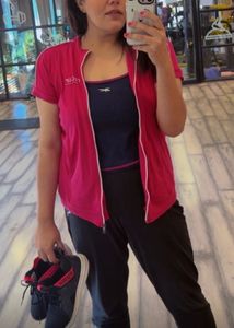 Pink Breatherable Tshirt Fabric Zipper