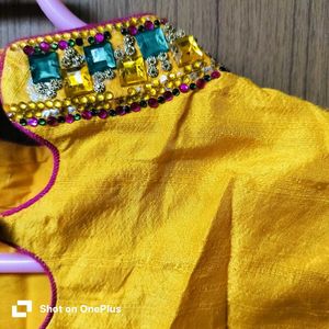 stone studded designer Yellow Blouse