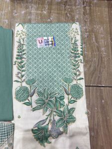 Green Floral Embroidered Cotton Suit