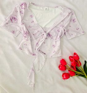 Y2K Tie Up Floral Top