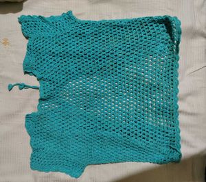 Crochet Knit Top - Turquoise