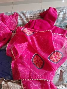 Bandhani print Kurti, Pant and Dupatta