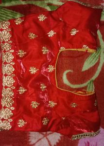 Red &amp; Gold Embellished Blouse