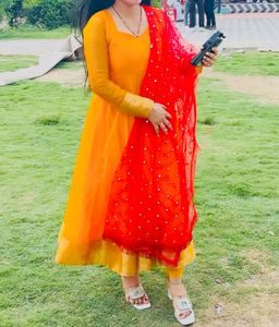 Anarkali Dress with Dupatta💛❤️