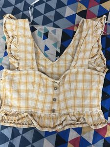 Yellow Plaid Ruffle Crop Top