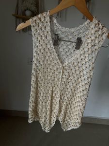 Gold Beaded Crochet Vest Top