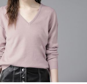 Women Lavender Solid Sweater