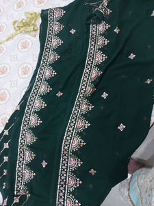 Dark Green Kurta With Plazo And Dupatta