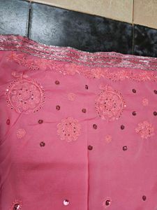Baby Pink Saree With Stiched Blouse