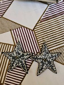 Star Earrings And Rose Rubber Band