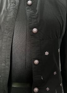 Black Embroidered Button-Down Shirt