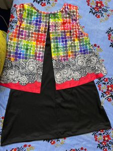Black Short Dress With Multicolor Pochou