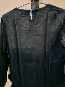 Dark Blue Top With Denim Look
