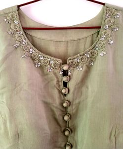 Heavy Silk Ethnic Gown With Embroidery Net Dupatta