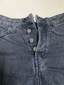 Black Denim Button Fly Shorts