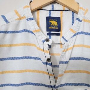 Men Slimfit White Striped Cotton Shirt