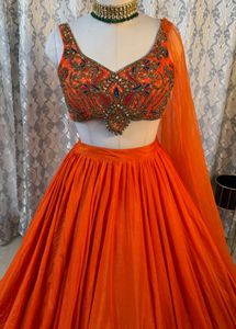Orange Embroidered Lehenga Choli