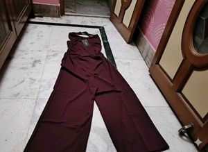 Burgundy Wide Jumpsuit size- L