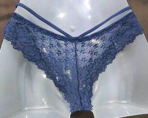 Blue Lace Detail Thong Panty 🖤