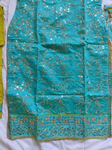 Elegant Turquoise &amp; Green Kurta Set