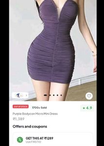 (Purple ruched mini micro dress)