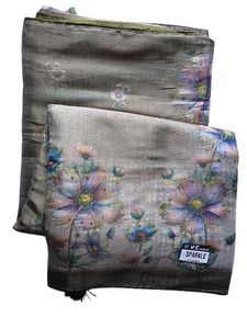 Gray &amp; Green Tissue Saree with Floral Print | Shin